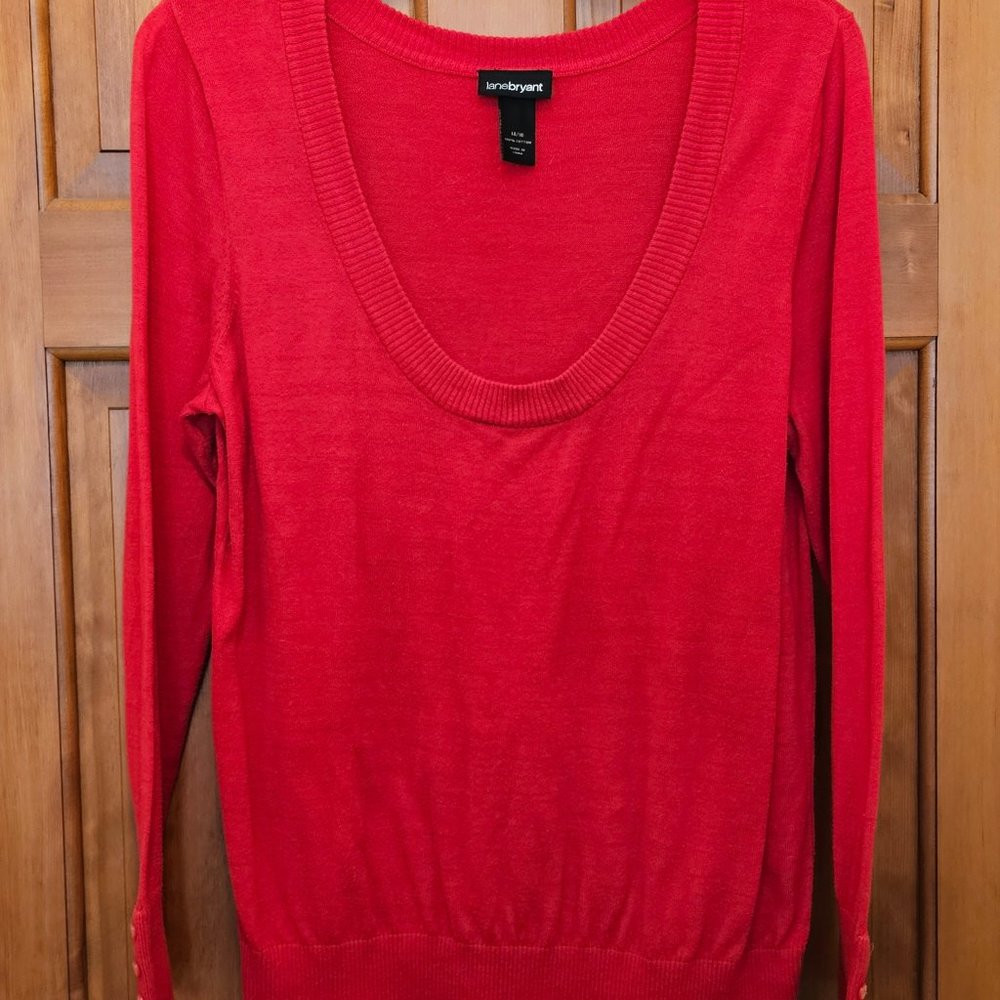 Lane Bryant L/S Red Scoop Neck Sweater Sz 14/16